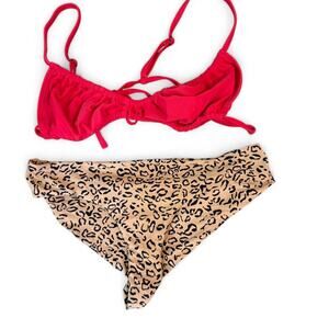 Wild Fable Volcom Women’s Bikini Set Red Leopard L Seamless Bottoms Festival